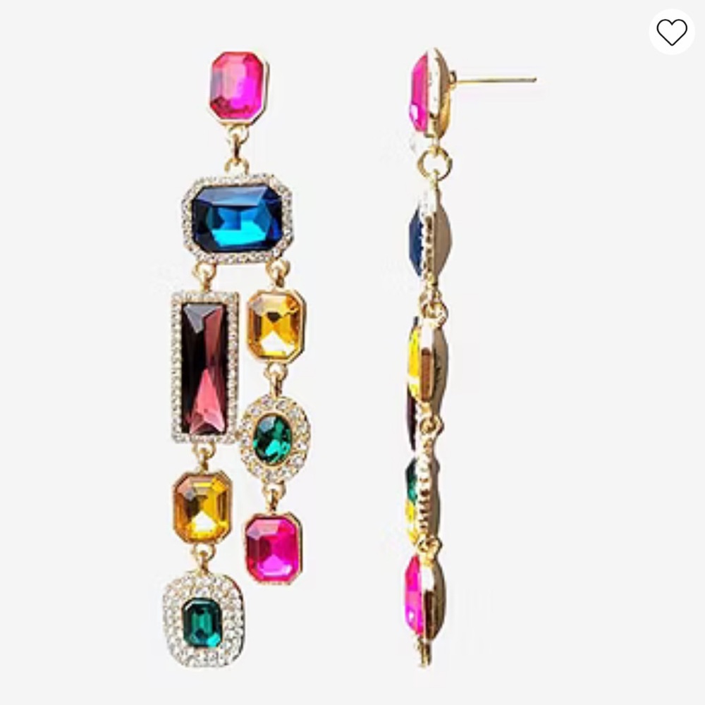 Bijoux Bar Gold Tone Multi-Colored Crystal Drop Earrings